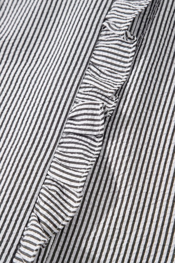 Black Striped Ruffle Short Bubble Sleeve Shirt