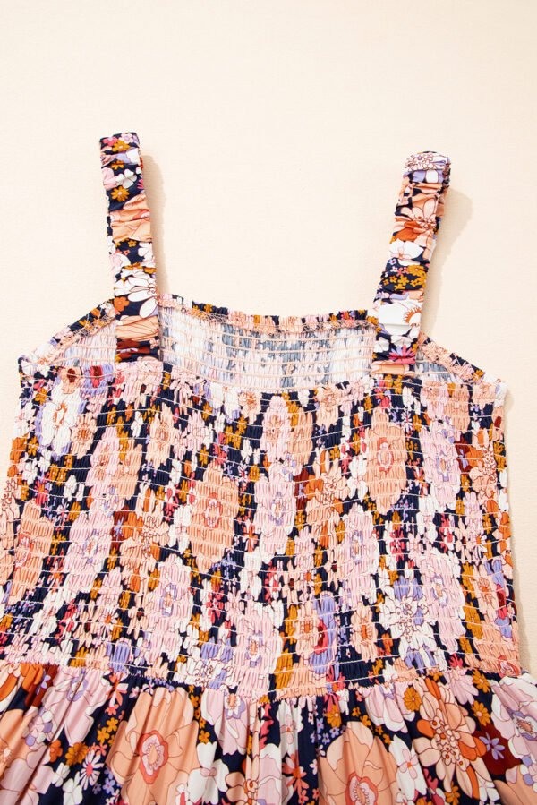 Black Floral Print Smocked High Waist Square Neck Jumpsuit
