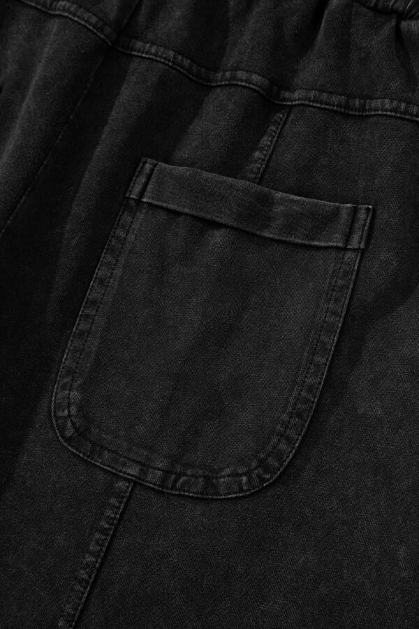 Black Mineral Wash Exposed Seam Drawstring High Waist Wide Leg Cargo Pants