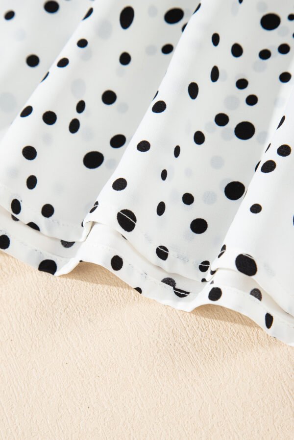 White Dalmatian Print Layered Ruffled Short Sleeve Blouse