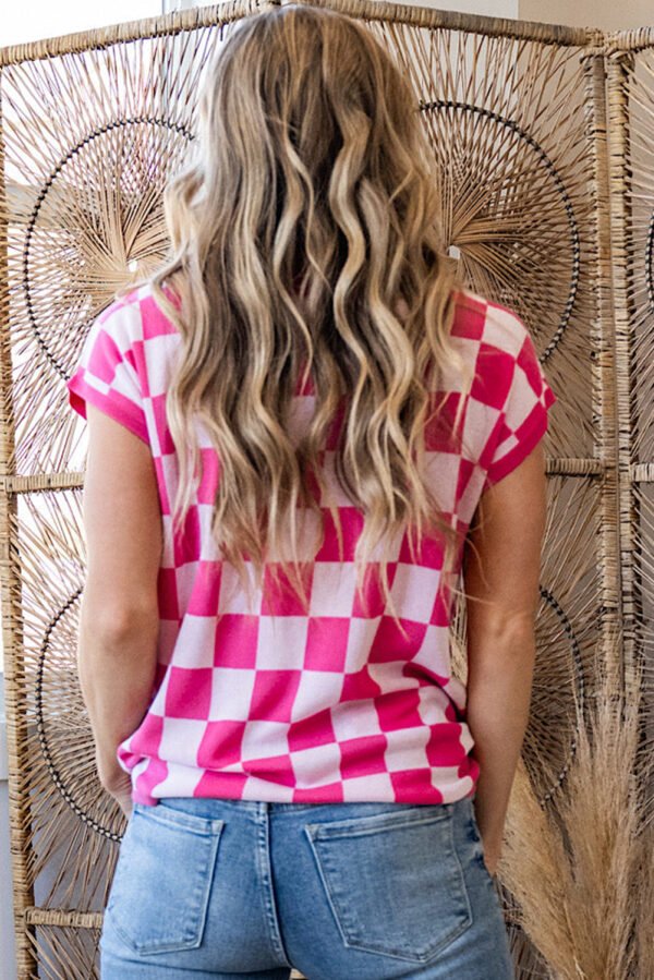 Rose Check Pattern Cap Sleeve Knitted Sweater