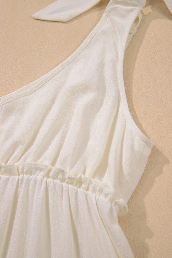 Oatmeal Solid Color Tied Straps Ruffle Tiered Mini Dress