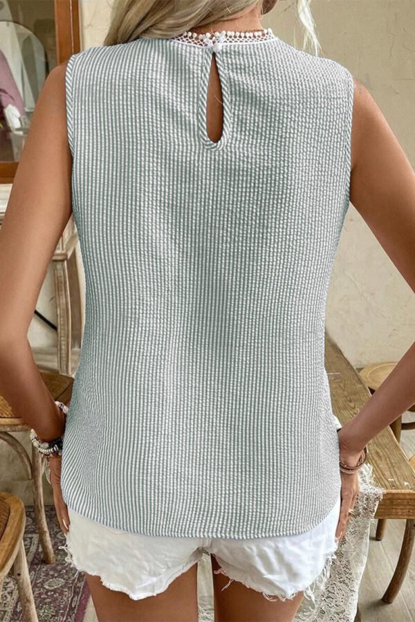 Green Stripe Lace Patchwork Crew Neck Tank Top