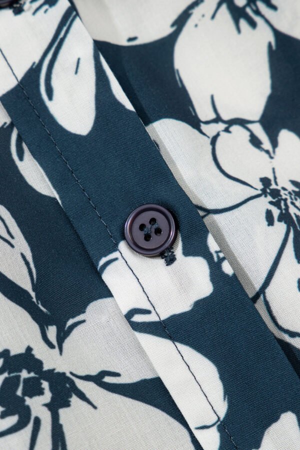 Blue Floral Short Puff Sleeve Summer Shirt