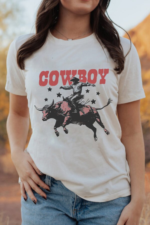 White COWBOY Star Graphic Crewneck Western Fashion Tee
