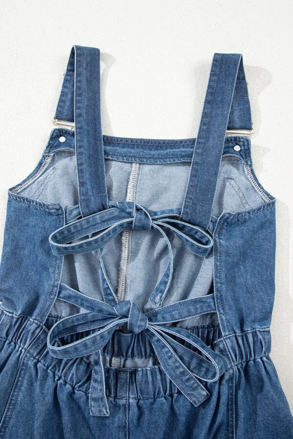 Sky Blue Buckle Straps Bib Style Tied Backless Flared Denim Overall