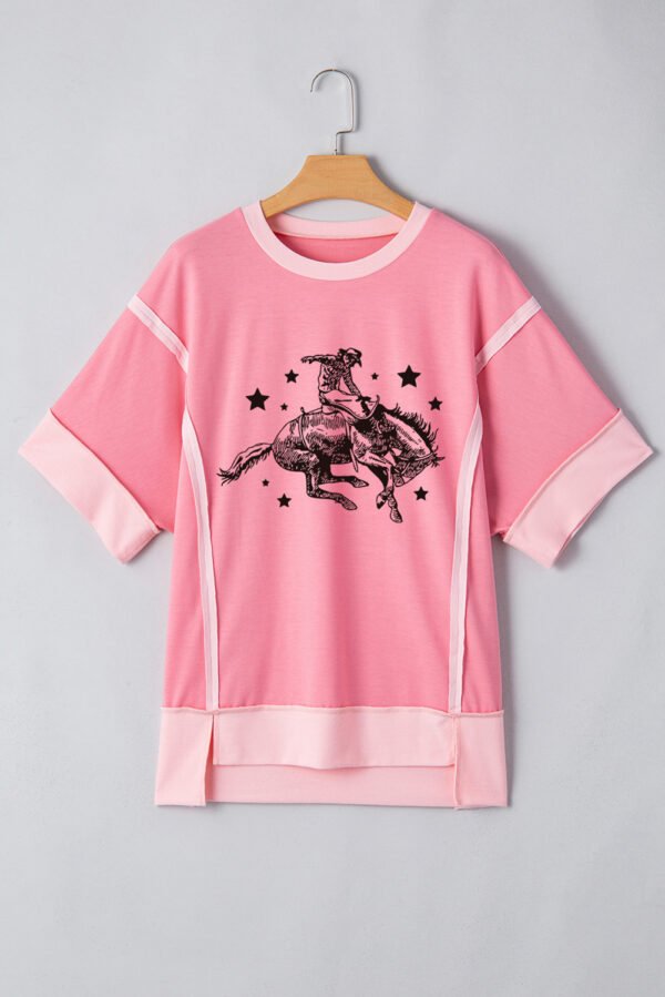 Peach Blossom Raw Seam Mix Texture Patchwork Rodeo Graphic Tee