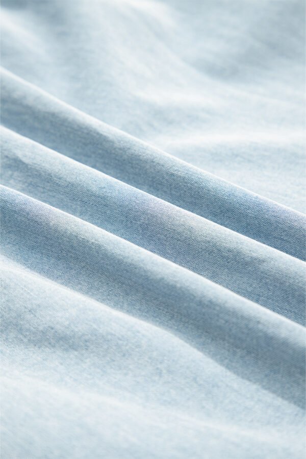 Beau Blue Bowknot Neck Sleeveless Ruffled Chambray Dress