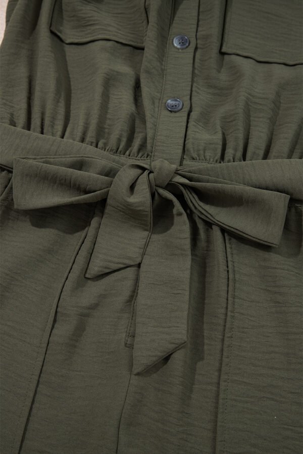 Moss Green Half Button Belted Utility Short Sleeve Jumpsuit