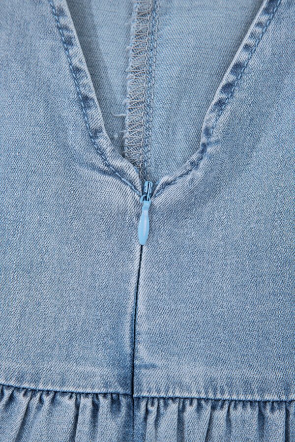 Myosotis Square Neck Bowknot A-line Sleeveless Denim Dress