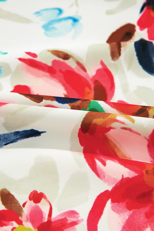 White Floral Print Puffy Half Sleeve Blouse