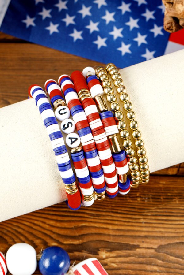 Gold USA Flag Inspired Beaded Layered Bracelet Set