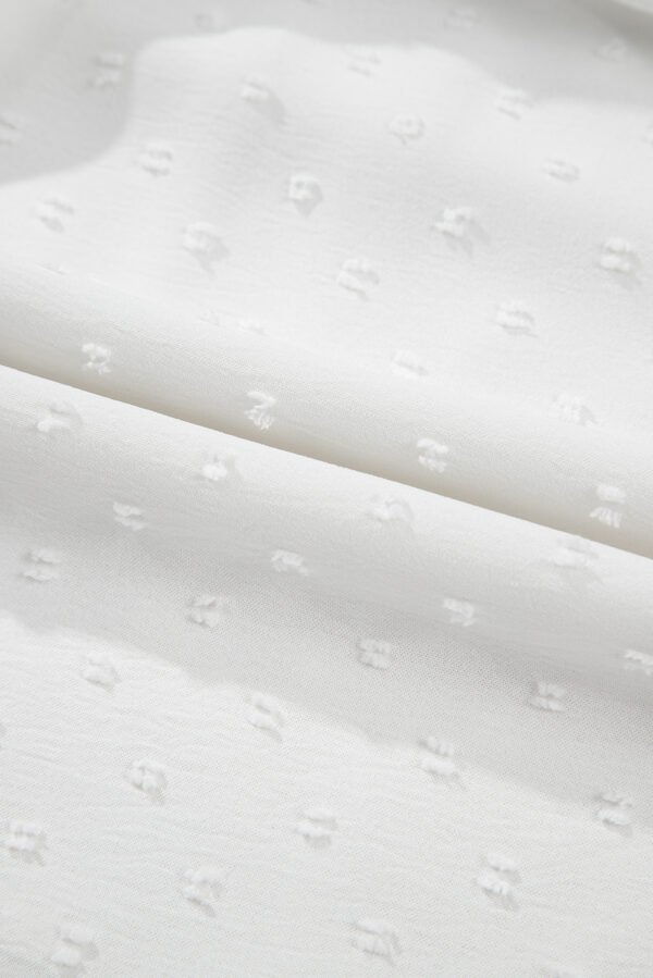 White Off Shoulder Ruffle Knotted Detail Swiss Dot Blouse