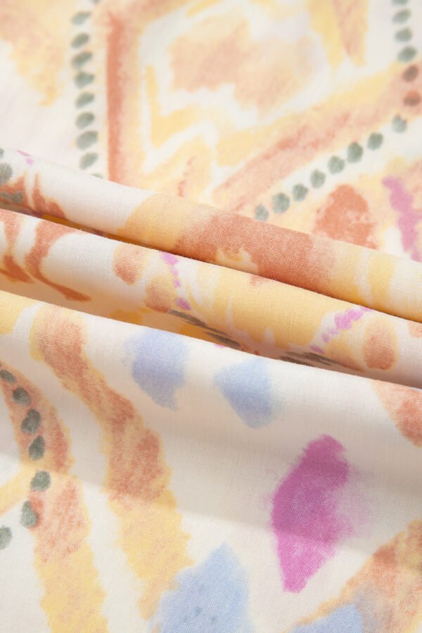 Multicolour Geometric Print Half Sleeve Shirred High Waist Maxi Dress