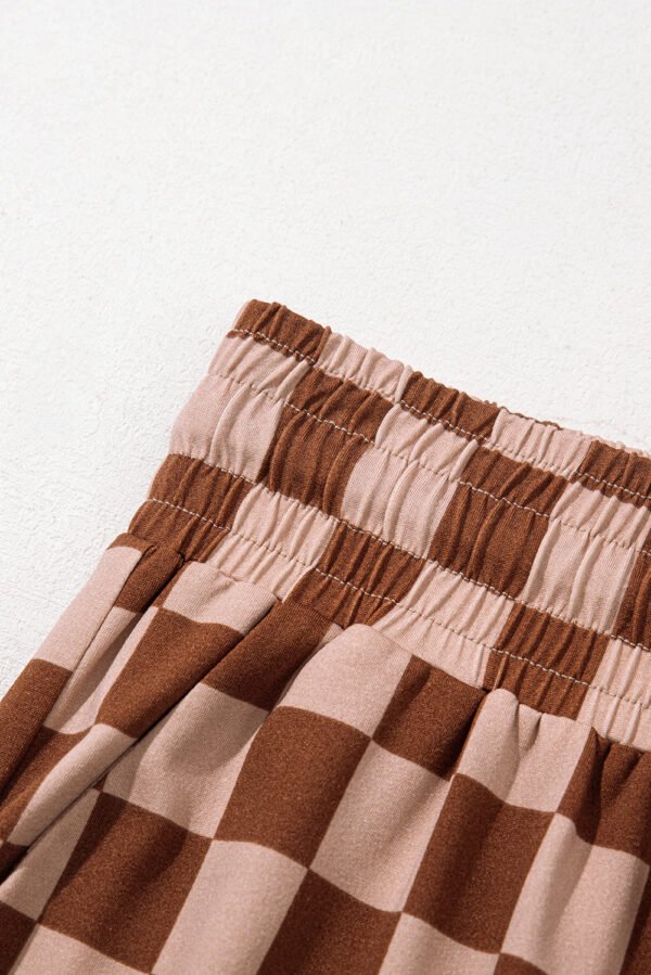 Khaki Checkered Elastic High Waist Loose Casual Pants