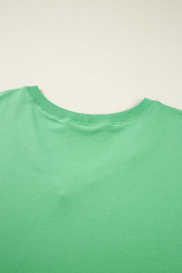 Mint Green Plus Size V Neck Tee Patched Pocket Drawstring Shorts Set