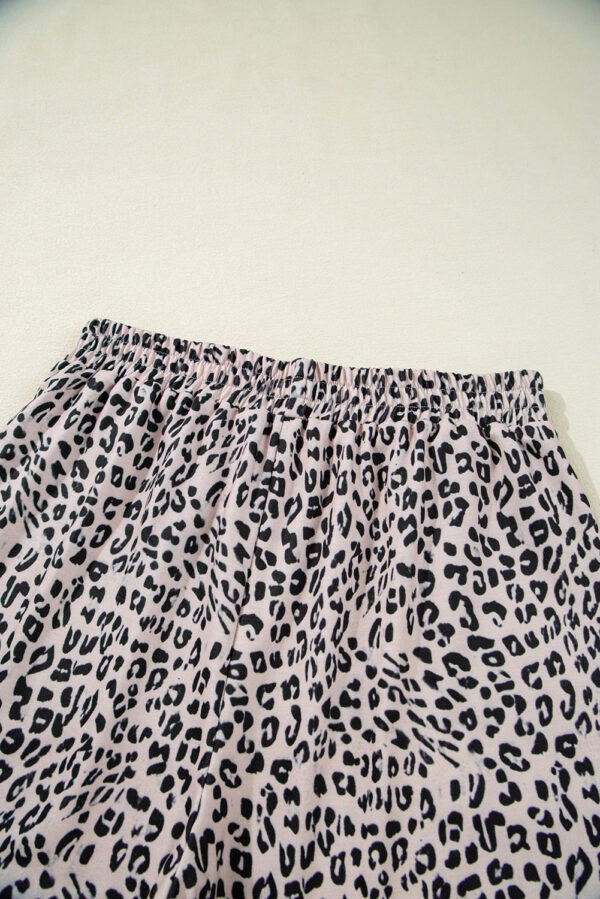 Brown Leopard Half Zipper Collared Ruffled Sleeve Top and Short Set