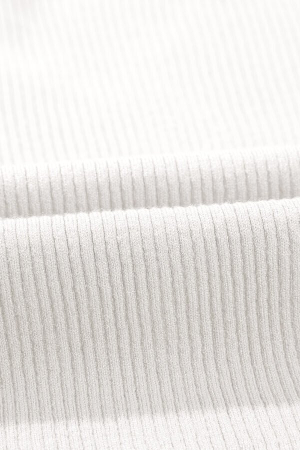 White V Neck Ribbed Knit Lightweight Short Sleeve Sweater