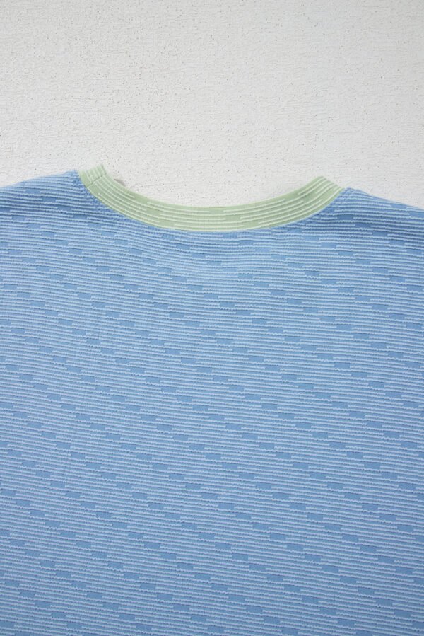 Beau Blue Corded Knit Contrast Trim Round Neck Cap Sleeve 2pcs Short Set