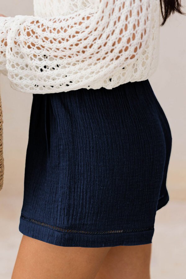 Blue Cotton Gauze Paperbag Shorts