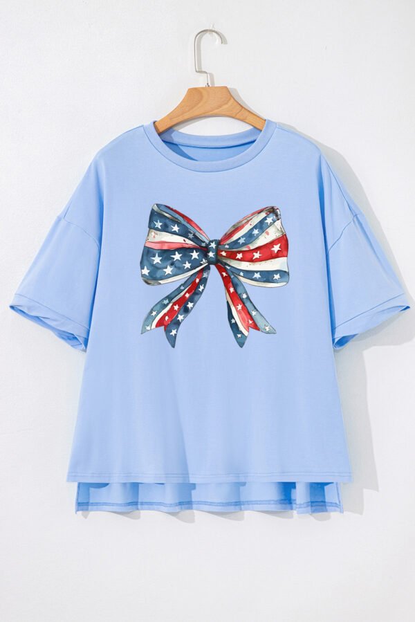 Myosotis July 4th Stars and Striped Bow Print Oversize Tee