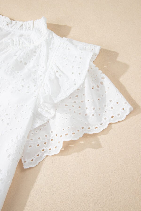 White Broderie Anglaise Ruffle Short Sleeve Blouse