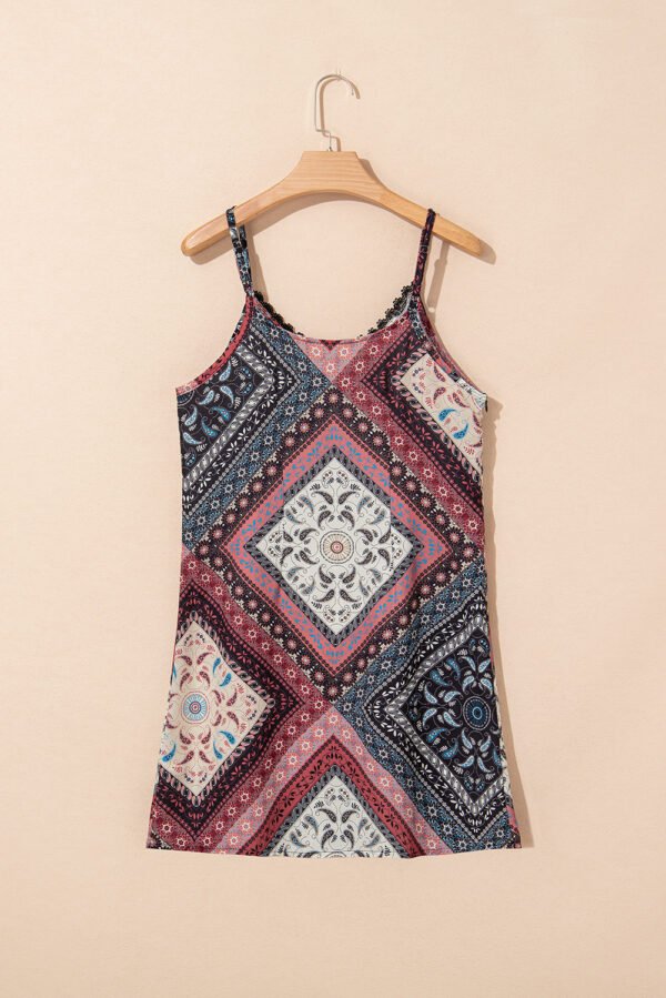 Red Geometric Paisley Print Sleeveless Shift Mini Dress