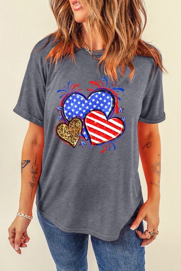 Gray American Heart July 4th Celebration Graphic T Shirt