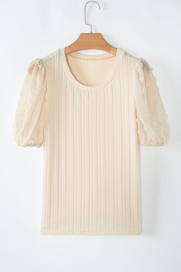 Apricot Polka Dot Mesh Puff Sleeve Textured Blouse