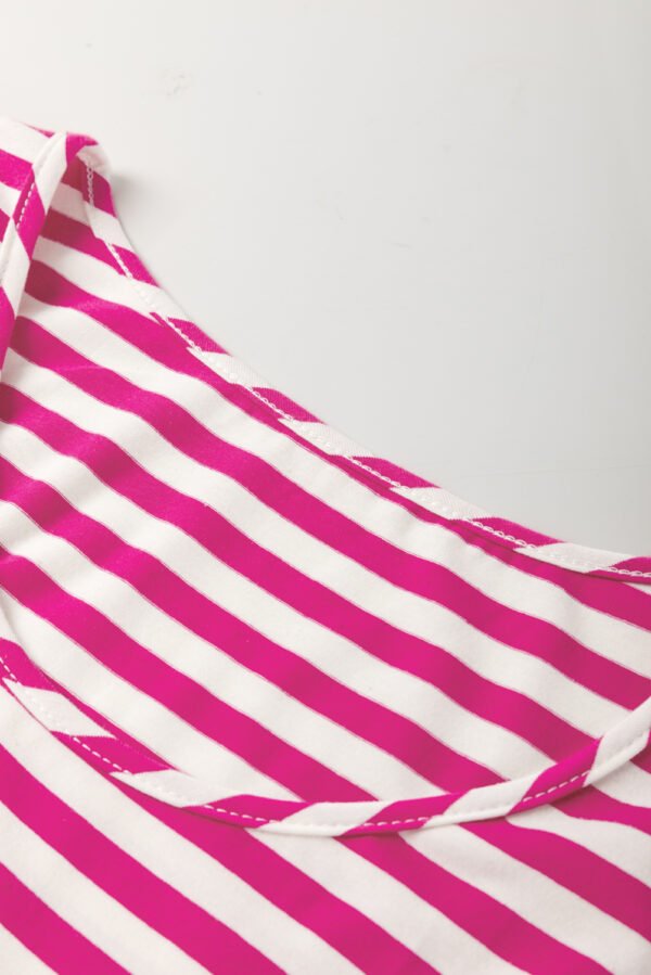 Rose Stripe U Neck Sleeveless Loose Fit Mini Dress