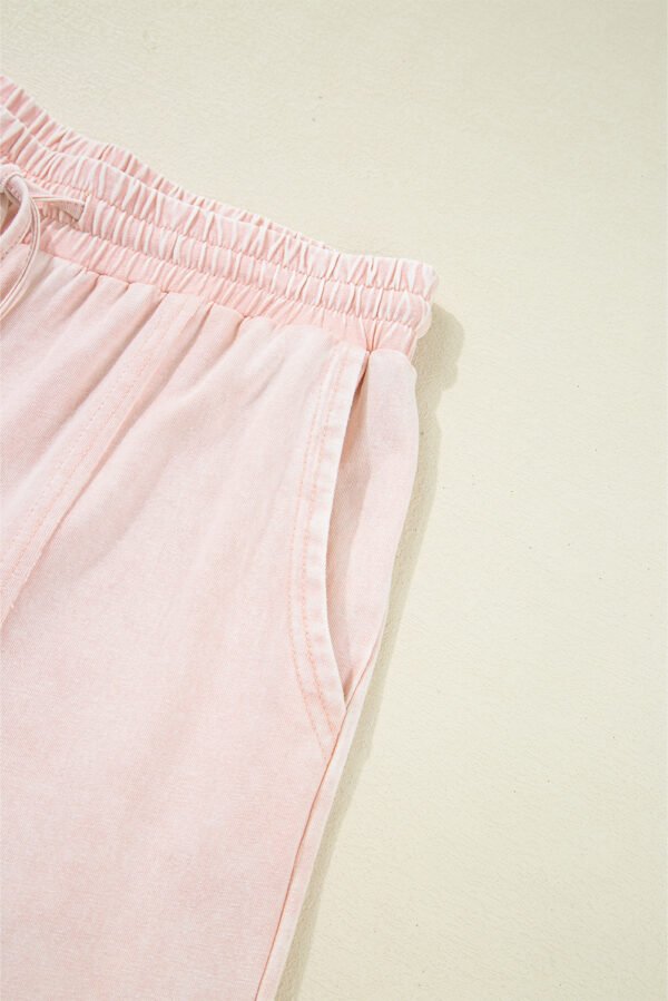 Pink Flower Patch Mineral Washed Terry Knit Cropped Wide Leg Pants