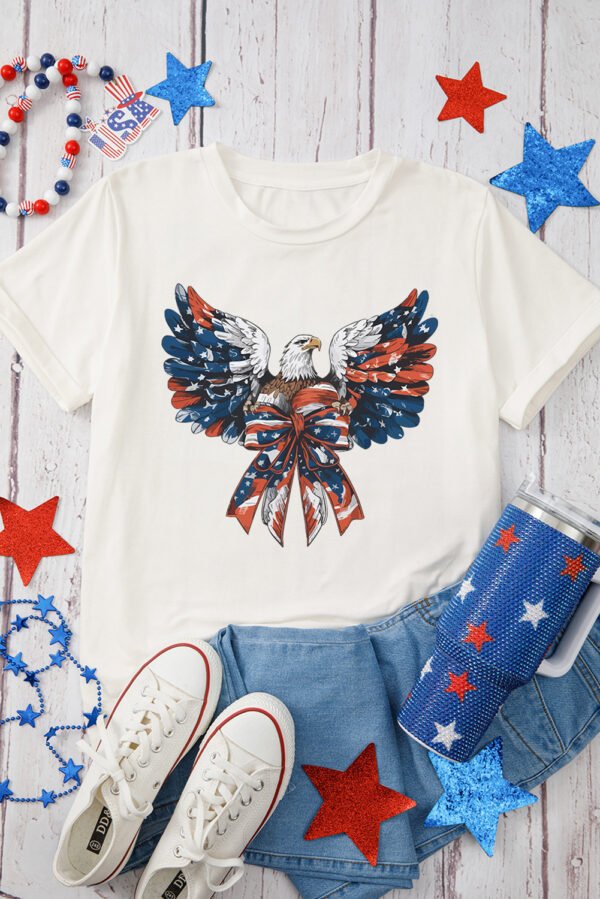 White American Flag Eagle Print Independence Day Tee