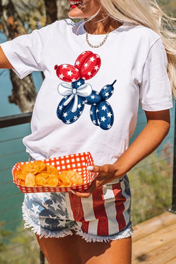 White American Flag Inspired Balloon Dog Graphic Cotton Blend T Shirt