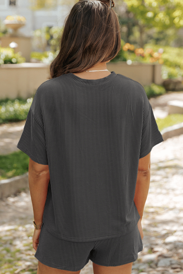 Carbon Grey Western Rodeo Graphic Patched 3D Ribbed Short 2pcs Outfit