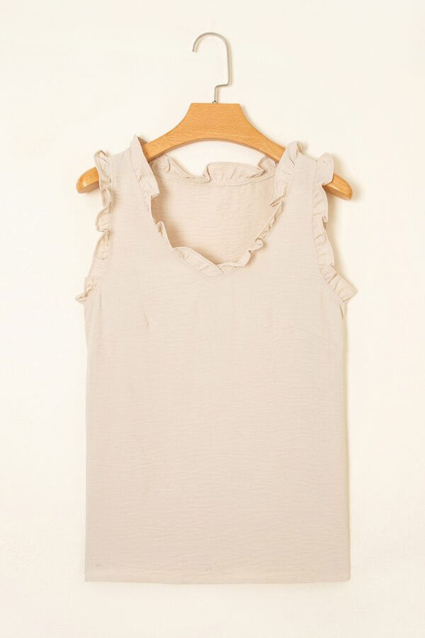 Parchment Textured Frilly Trim V Neck Sleeveless Top