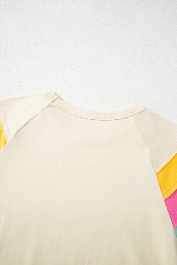 White Color Block Stitched Sleeve Loose T Shirt