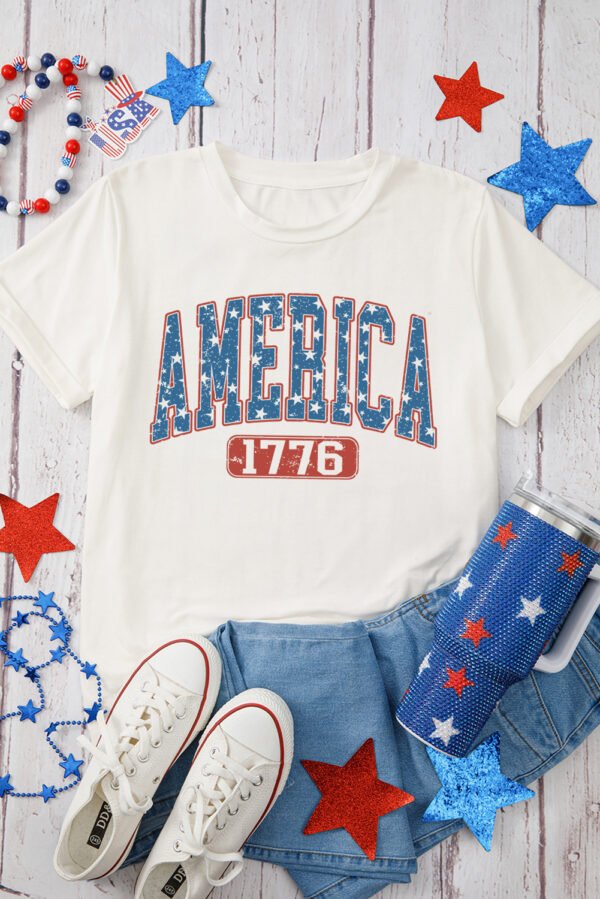 White Star AMERICA 1776 Print Independence Day Tee