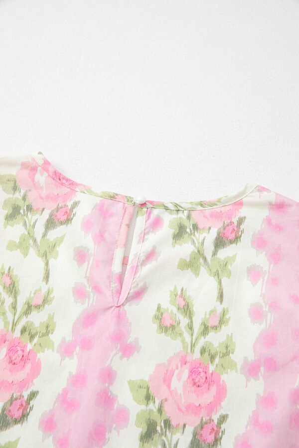 Pink Floral Print Ruffled Sleeve Summer Top