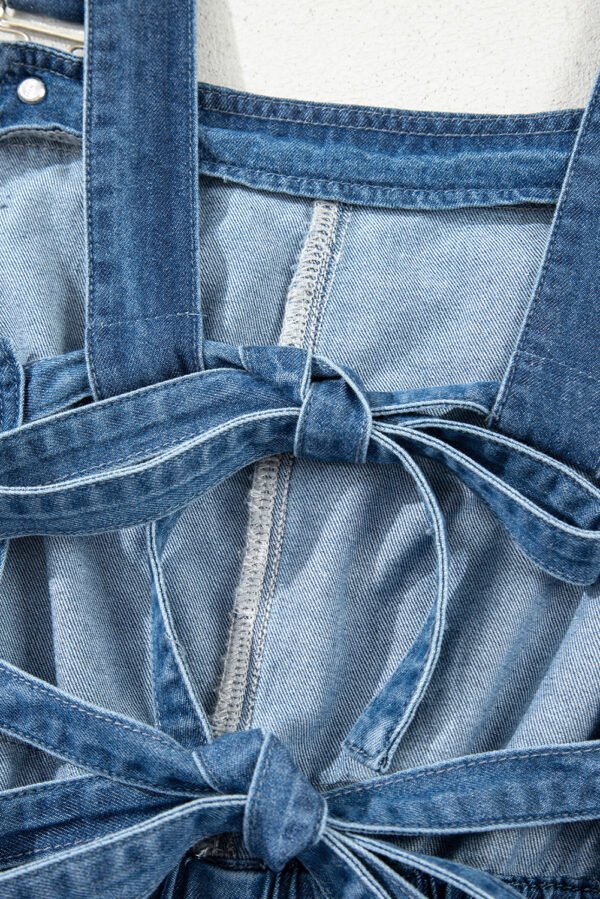 Sky Blue Buckle Straps Bib Style Tied Backless Flared Denim Overall