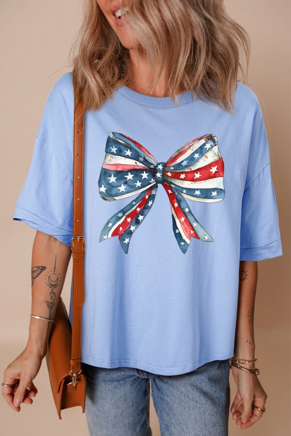 Myosotis July 4th Stars and Striped Bow Print Oversize Tee