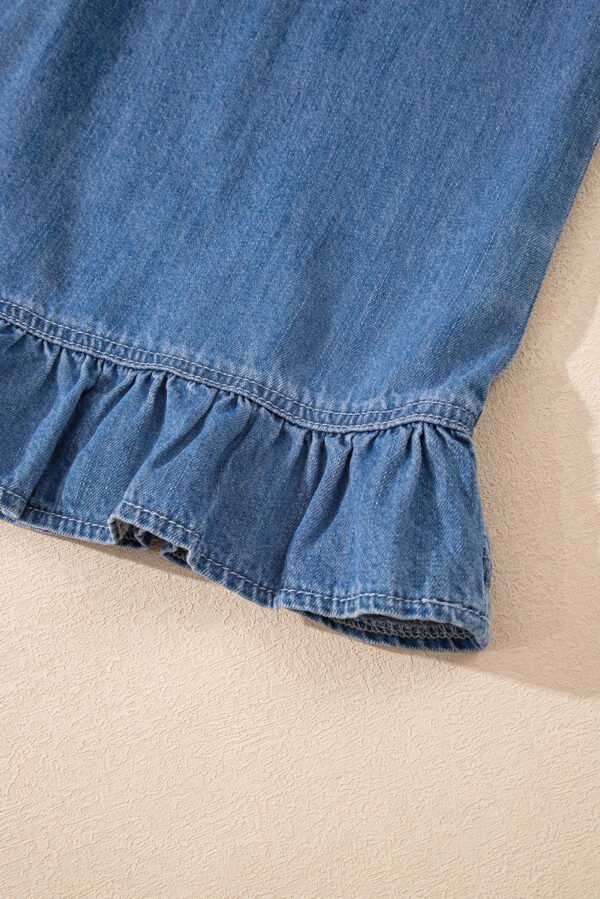 Sky Blue Ruffle Hem Sleeveless Denim Top