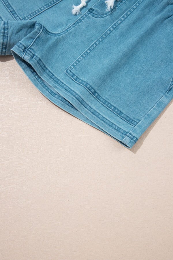 Beau Blue Contrast Drawstring Elastic Waist Denim Shorts