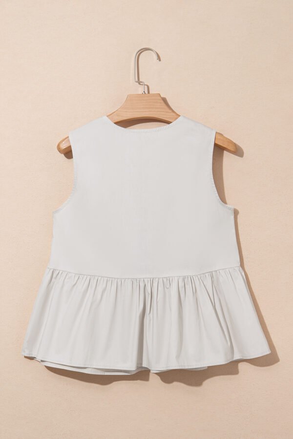 Parchment Hollow Out Embroidered Flower Knot Front V Neck Tank Top