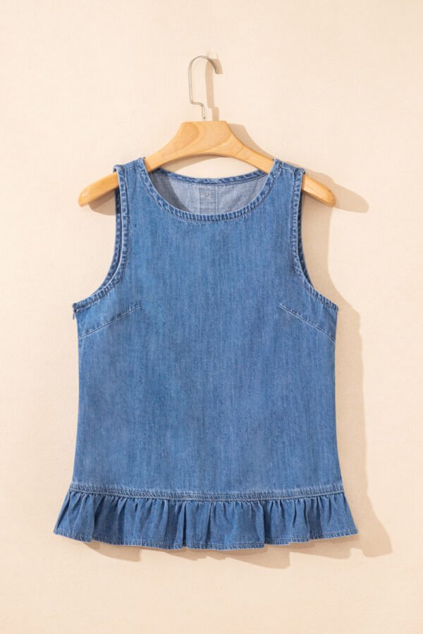 Sky Blue Ruffle Hem Sleeveless Denim Top