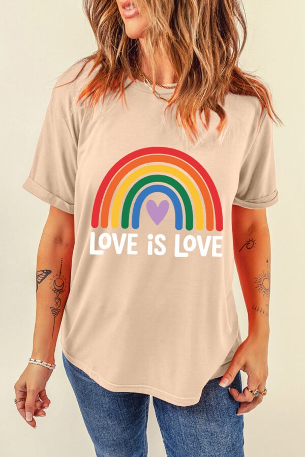 Khaki Love is Love Rainbow Heart Printed Cotton Blend T Shirt