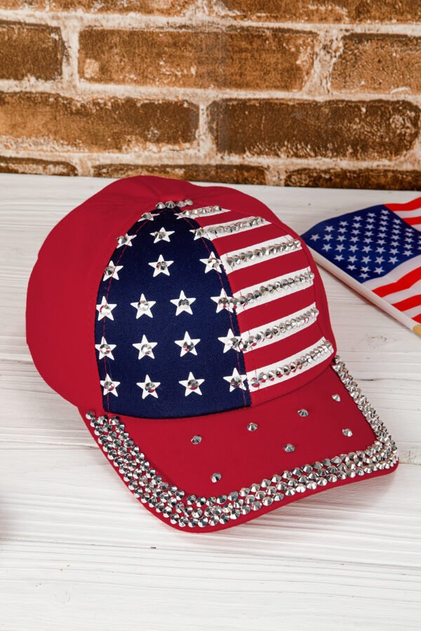 Fiery Red American Flag Rhinestone Decor Baseball Cap