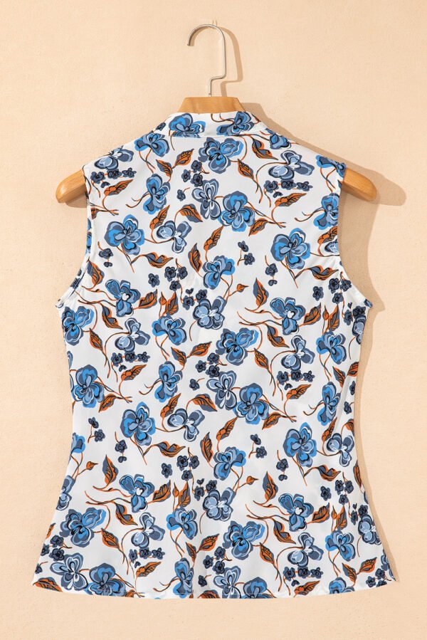 Sky Blue Floral Print Knotted V Neck Elegant Tank Top