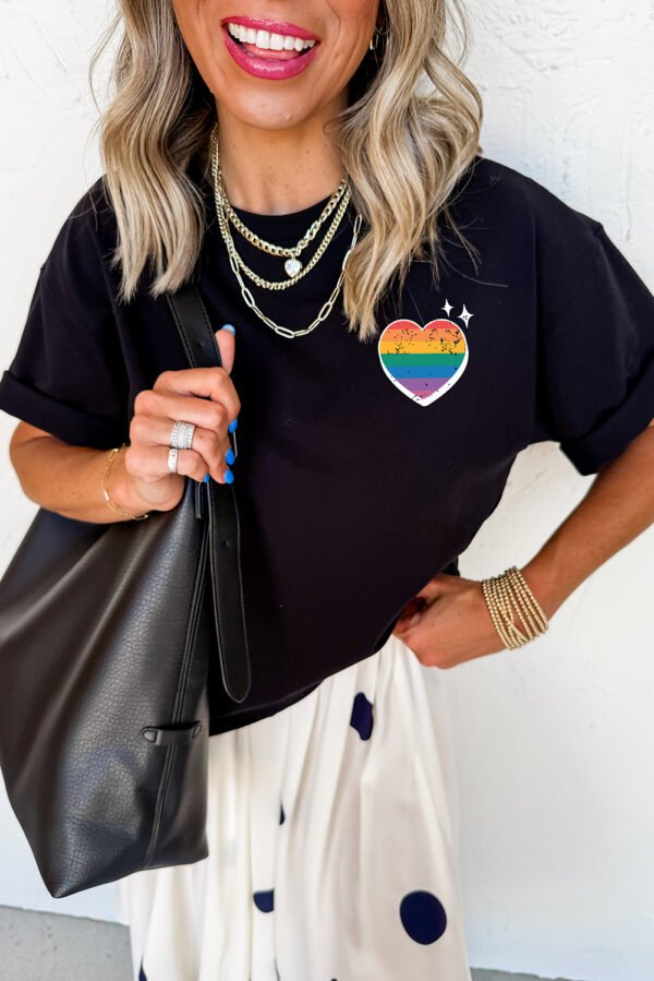 Black Pride Heart Cracking Graphic Detail Cotton Blend T Shirt