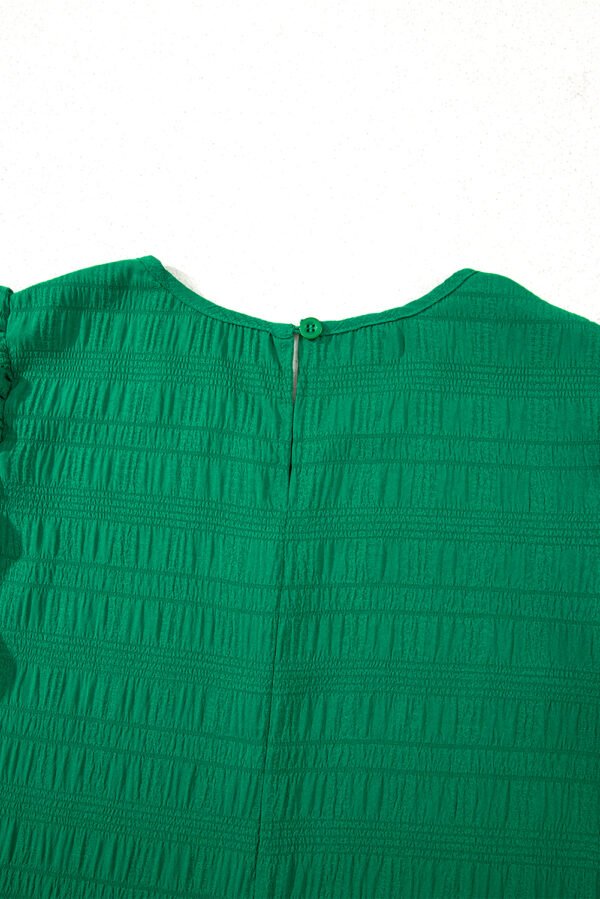 Dark Green Textured Flutter Sleeve Ruffled Mini Dress