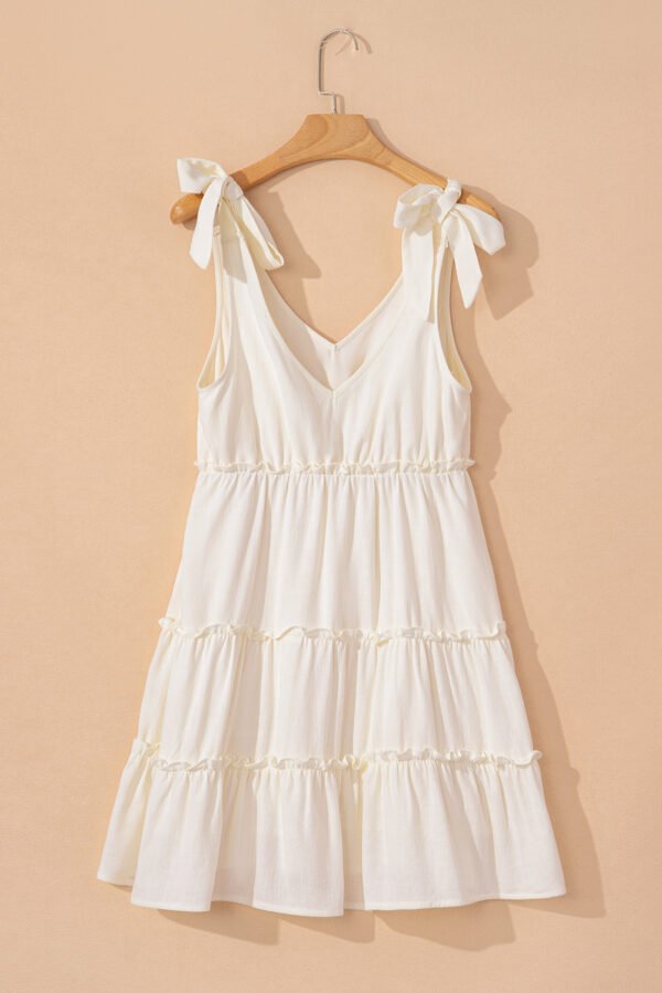 Oatmeal Solid Color Tied Straps Ruffle Tiered Mini Dress